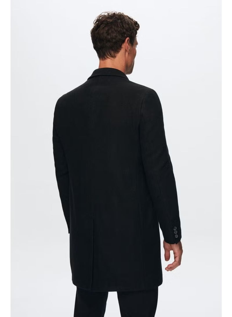 D'S DAMAT معطف كشمير أسود بقصة عادية وياقة مونو 5HF08ORT10000 - Image 4